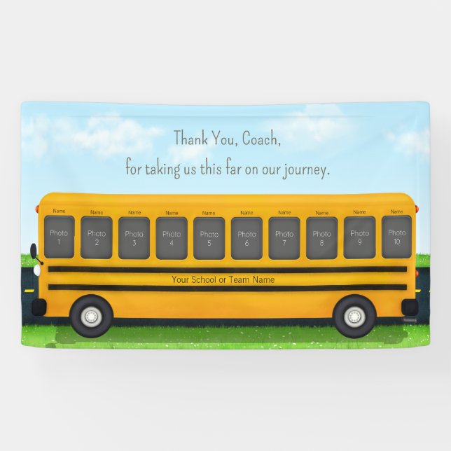 Thank You Coach School Bus Custom 10 Photo Banner (Horizontal)