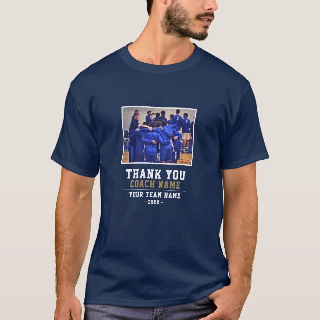 Thank you Coach Team Name and Photo Blue T-Shirt (Front)