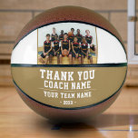 Thank you Coach Team Name Photo Basketball<br><div class="desc">Thank you Coach Team Name and Team Photo Basketball. Personalise with your coach name, team name and year. You can change any text on the basketball or erase it. A great gift for a coach! Add a team photo and get the team to sign the non-designed areas of the ball...</div>