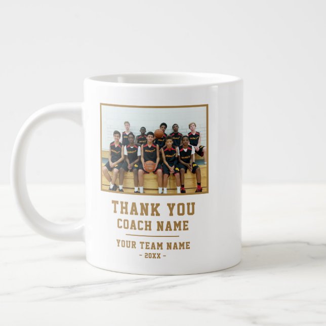 Thank you Coach Team Name Photo Large Coffee Mug (Left)