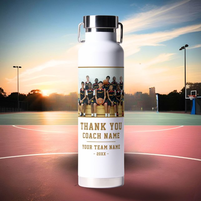 Thank you Coach Team Name Photo Water Bottle (Creator Uploaded)