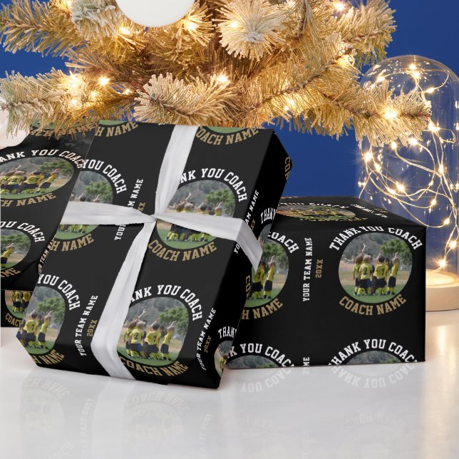 Thank you Coach Team Name Photo Wrapping Paper (Holidays)