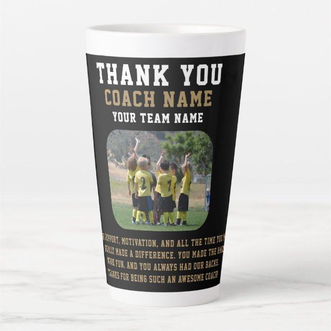 Thank you Coach with Team Name Photo Latte Mug (Front)