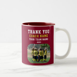 Thank you Coach with Team Name Photo Two-Tone Coffee Mug