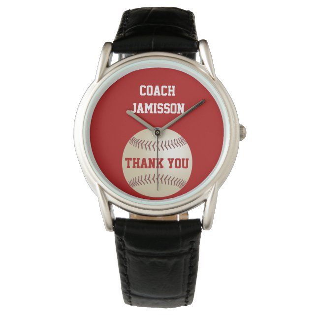 Thank You Coach Wrist Watch Personalised, Baseball (Front)