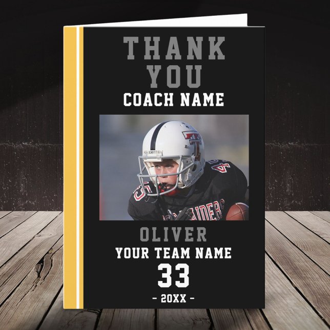 Thank you Coach Yellow Football Player Photo Card (Creator Uploaded)