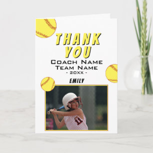 Thank you Coach Yellow Softball Photo Card