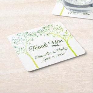 Thank you coaster wedding favor green tree