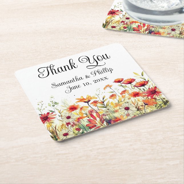 Thank you coaster wedding favour floral (Angled)