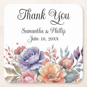 Thank you coaster wedding favour floral