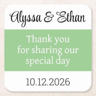 Thank you coaster wedding favour green minimalist