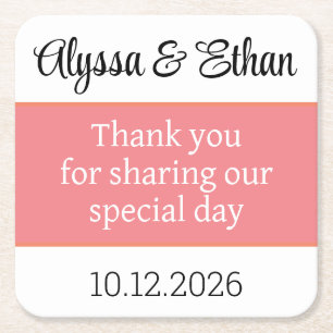 Thank you coaster wedding favour green minimalist