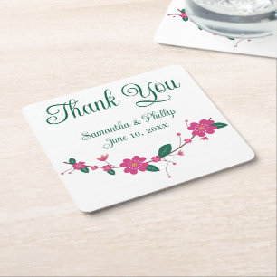 Thank you coaster wedding favour green tree