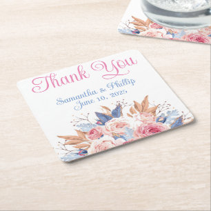 Thank you coaster wedding favour pink blue