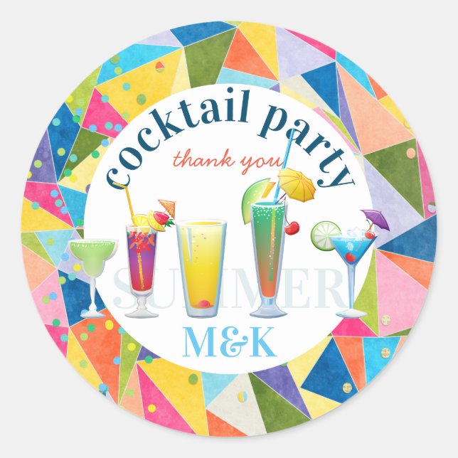 Thank You Cocktail Party Colourful Rainbow Drinks Classic Round Sticker (Front)
