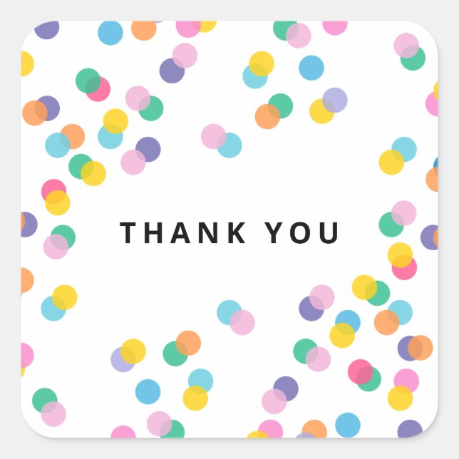 Thank You Colourful Confetti Polka Dots Square Sticker (Front)