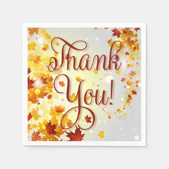 Thank You Colourful Fall Paper Napkins With Leaves (Front)