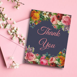 Thank you, colourful floral background postcard