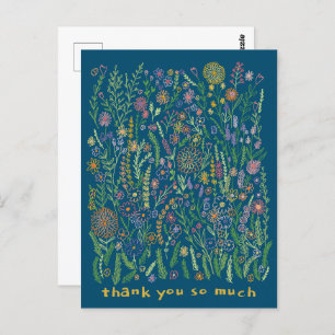 Thank You Colourful Flowers Fields Meadow Floral Postcard