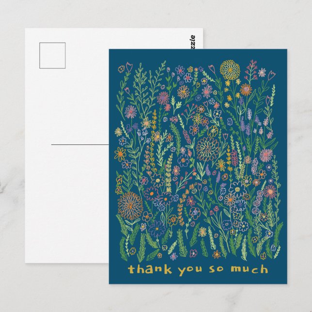 Thank You Colourful Flowers Fields Meadow Floral  Postcard (Front/Back)