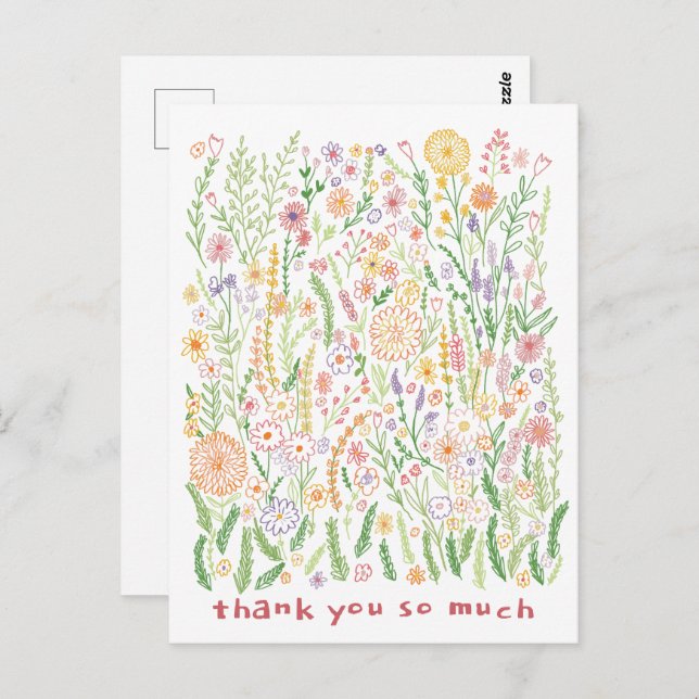 Thank You Colourful Flowers Fields Meadow Floral  Postcard (Front/Back)