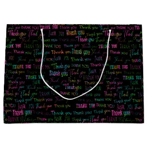 Thank you colourful glitter on black disco Gift Ba Large Gift Bag