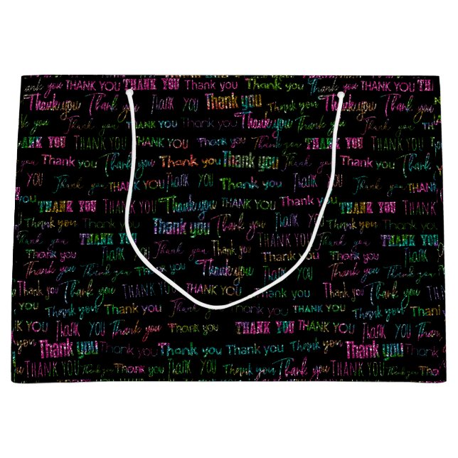 Thank you colourful glitter on black disco Gift Ba Large Gift Bag (Front)