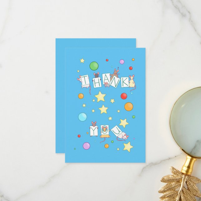 Thank You Colourful Mice Card (Front/Back In Situ)