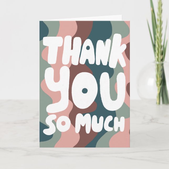 THANK YOU Colourful Pink Green Curvy Stripes CUSTO Card (Front)