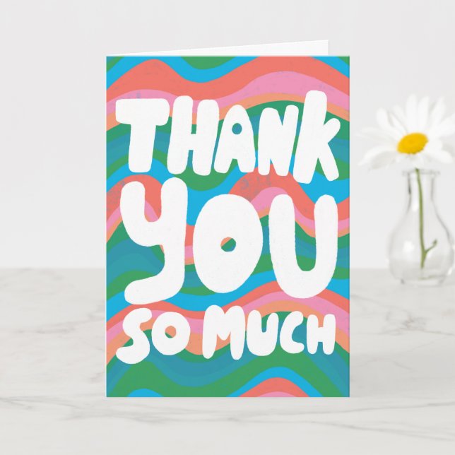 THANK YOU Colourful Pink Green Stripes CUSTOM Card (Small Plant)