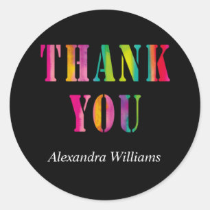 Thank You Colourful Typography Personalised Classic Round Sticker