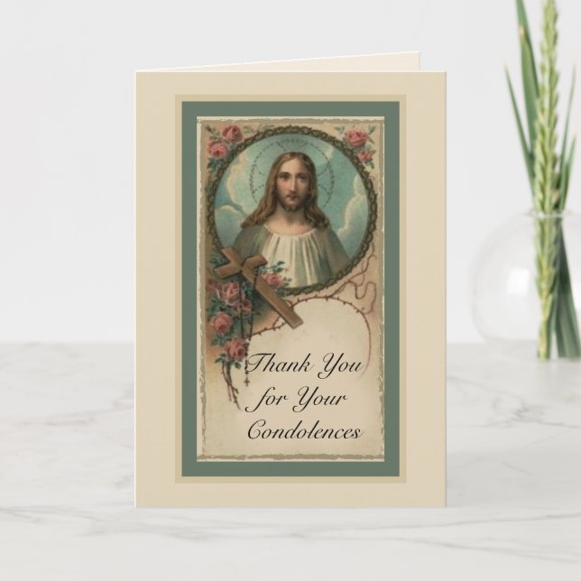 Thank You  Condolence Sympathy Rosary Jesus Cross Card (Front)
