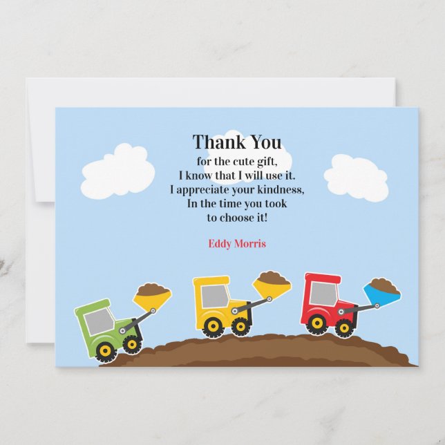 Thank You Constructions Trucks Card (Front)