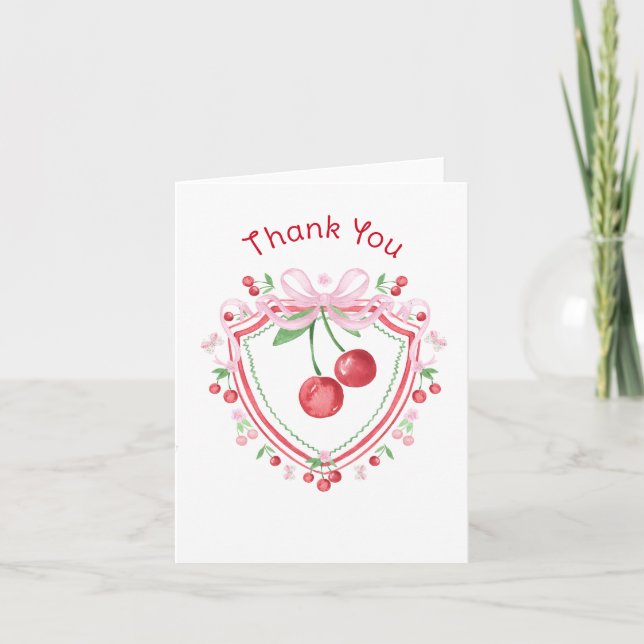 Thank You Coquette Cherry Bridal Shower Card (Front)
