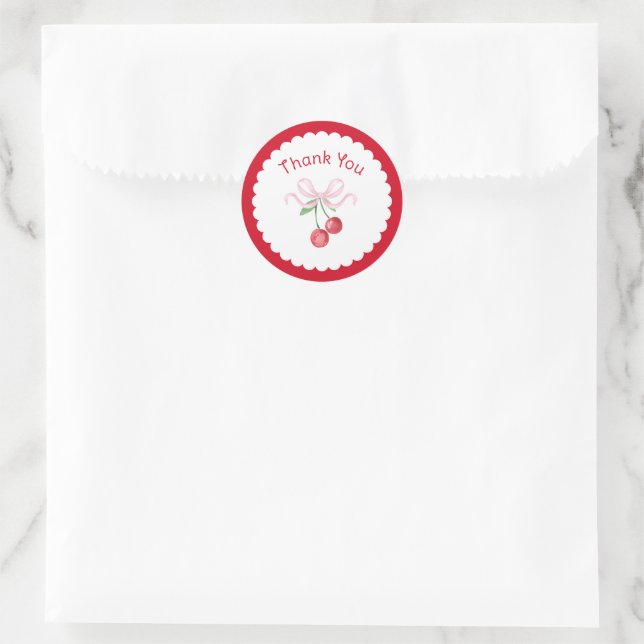 Thank You Coquette Cherry Bridal Shower Classic Round Sticker (Bag)