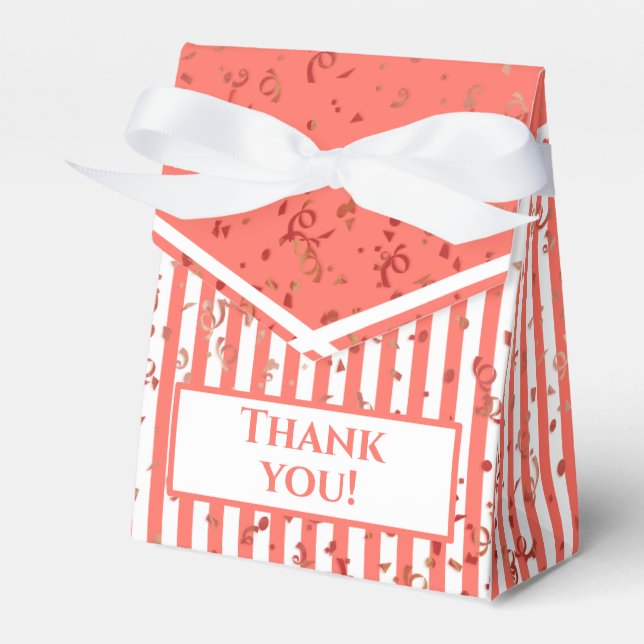 Thank You - Coral/White Simple Stripes Pattern Favour Box (Front Side)