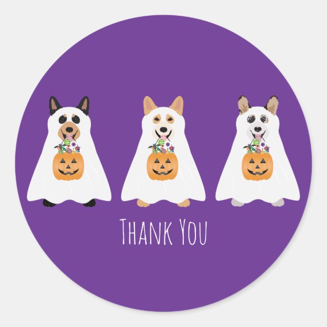 Thank You Corgi Ghost Dogs Halloween Classic Round Sticker (Front)
