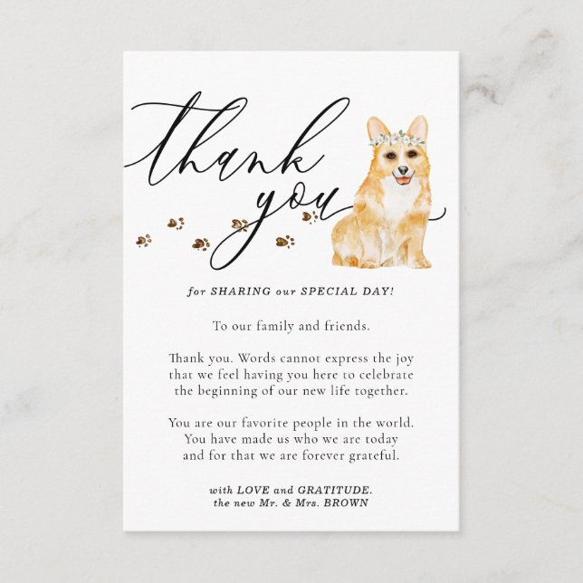 Thank You Corgi puppy dog Wedding Enclosure Card (Front)