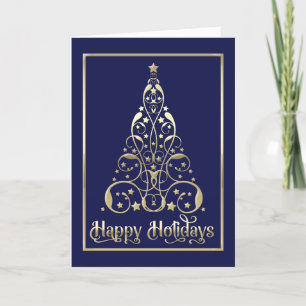 Thank You Corporate Christmas Tree Blue Holiday Card