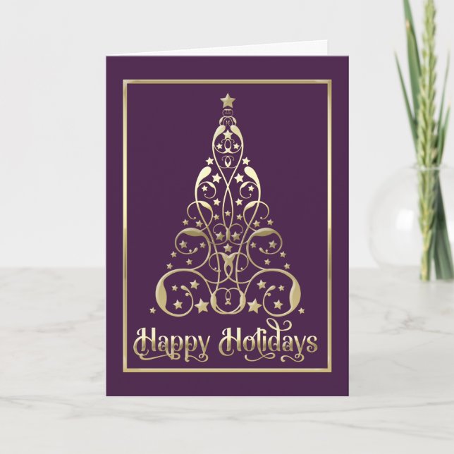 Thank You Corporate Christmas Tree Purple Holiday Card (Front)