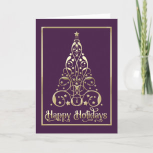 Thank You Corporate Christmas Tree Purple Holiday Card