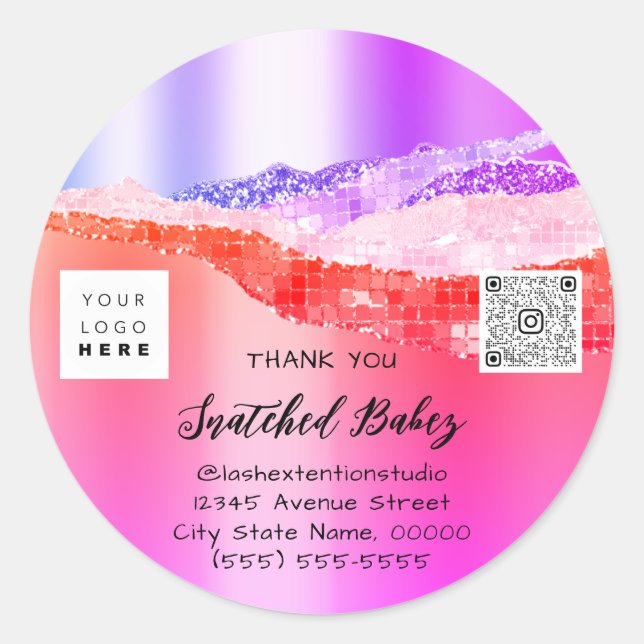 Thank You Cosmetic Logo QR Code Pink Ombre Classic Round Sticker (Front)