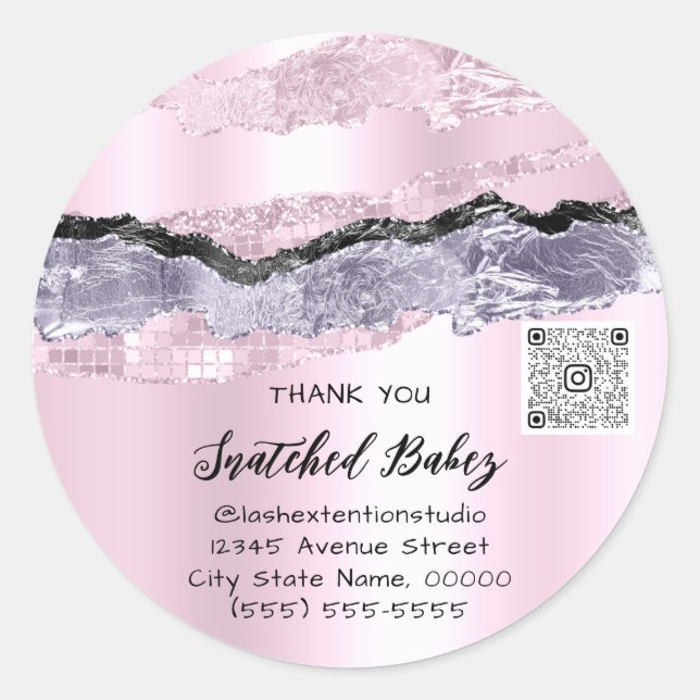 Thank You Cosmetic Logo QR Code Pink Purple Classic Round Sticker (Front)