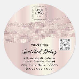 Thank You Cosmetic Logo QR Code Rose Blush Classic Round Sticker
