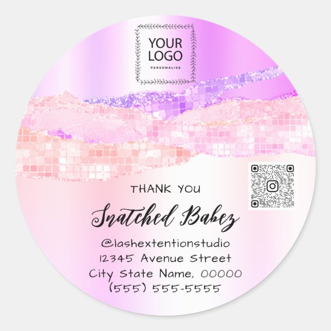 Thank You Cosmetic Logo QR Code Rose Pink Pastel Classic Round Sticker (Front)
