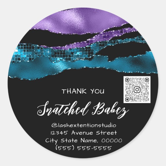 Thank You Cosmetic Logo QR Code Wedding TealPurple Classic Round Sticker (Front)