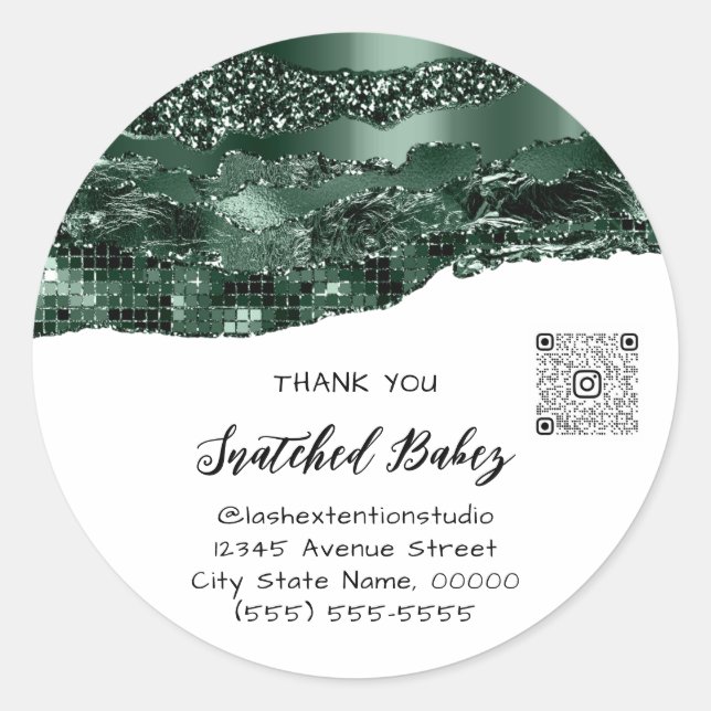 Thank You Cosmetic LogoQRCode Woodland Green White Classic Round Sticker (Front)