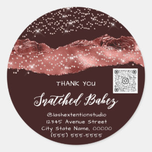 Thank You Cosmetics Logo QR Code Burgundy Strokes  Classic Round Sticker