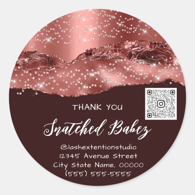 Thank You Cosmetics Logo QR Code Glitter Strokes Classic Round Sticker (Front)