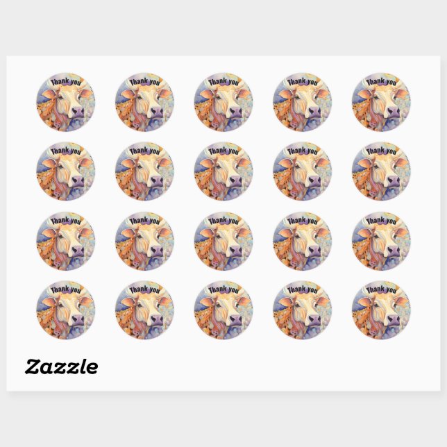 Thank you Cow Farm Purple Classic Round Sticker (Sheet)